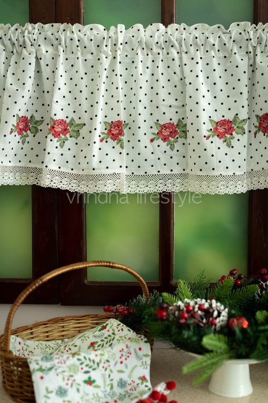 KITCHEN VALANCE-Embroidered printed polka dot fabric-Single unit-customisable