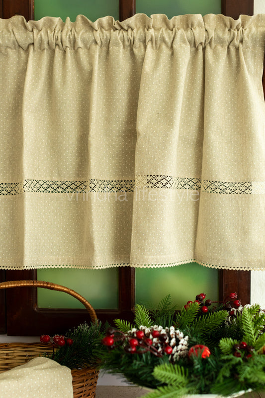 KITCHEN VALANCE-cotton slub with lace detailing (customisable )