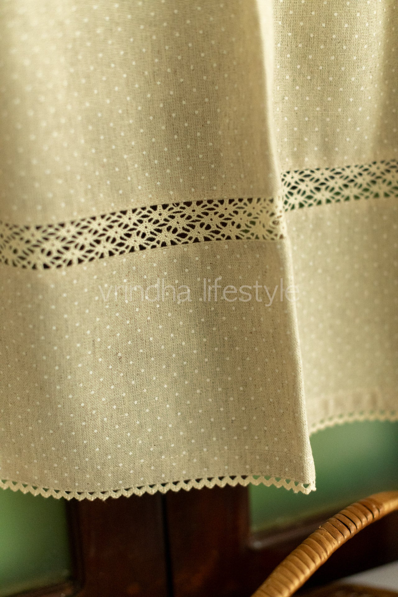 KITCHEN VALANCE-cotton slub with lace detailing (customisable )