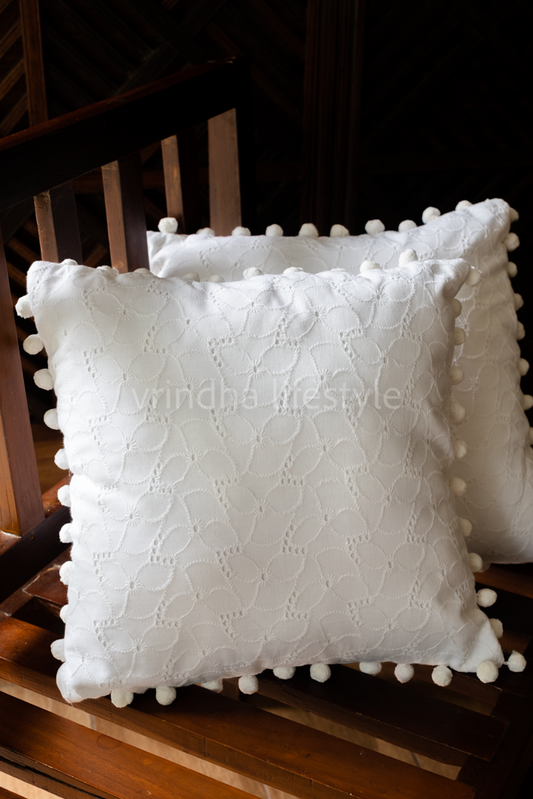 COTTON CUSHION COVERS with pom pom-single unit-16x16 inches/12x18 inches(Customisable )