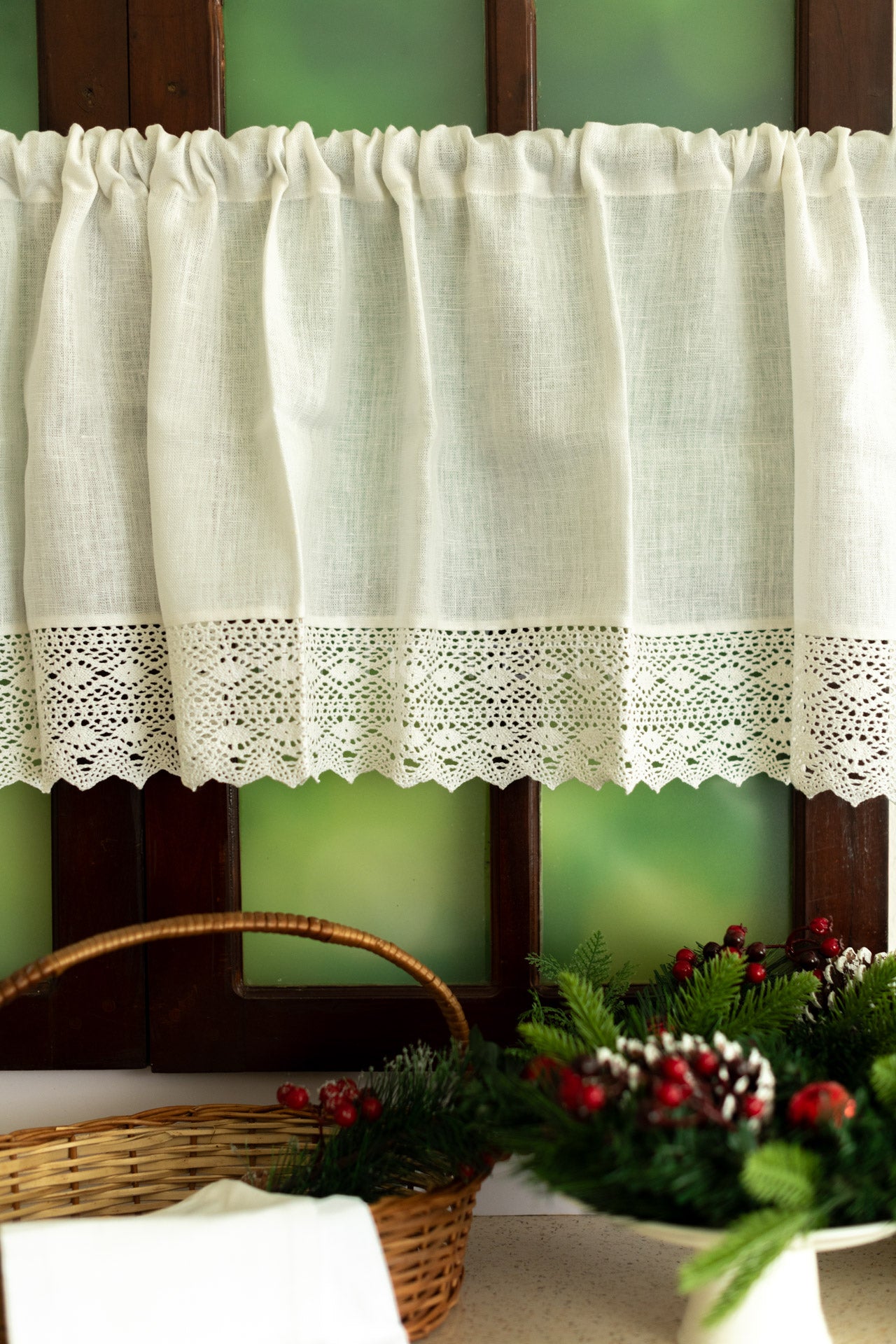 KITCHEN VALANCE-pure linen with lace detailing (customisable )