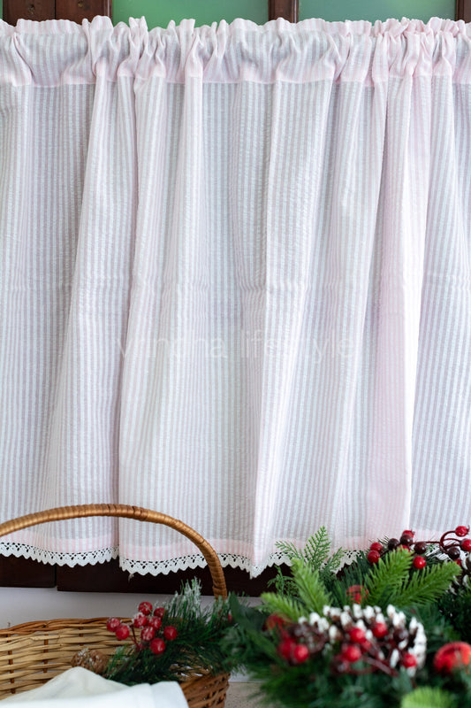 KITCHEN VALANCE-Cotton woven  with lace detailing(customisable )