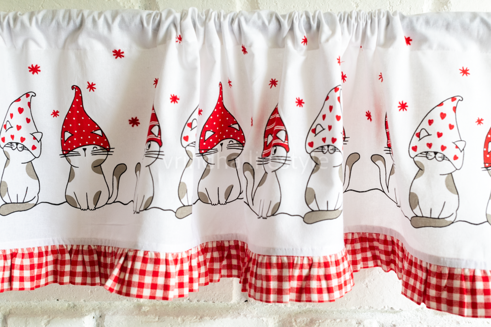 KITCHEN VALANCE-Cotton  with red gingham frill