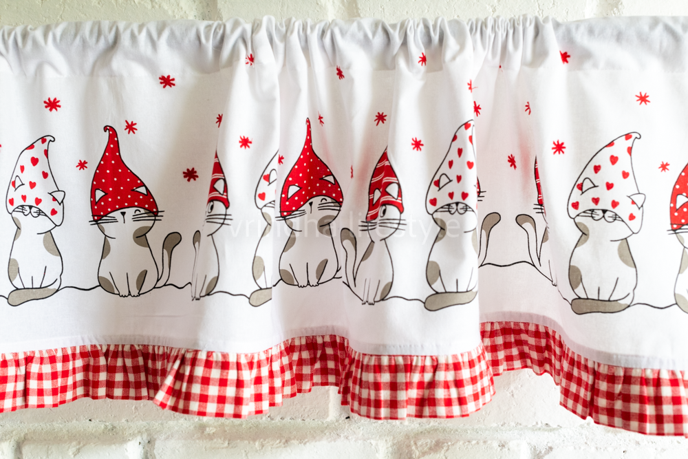 KITCHEN VALANCE-Cotton  with red gingham frill