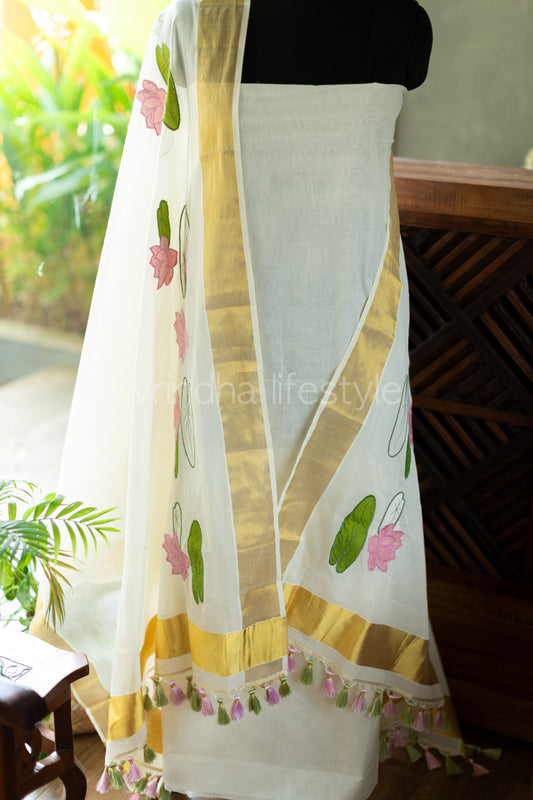 Embroidered Kerala Kasavu salwar set