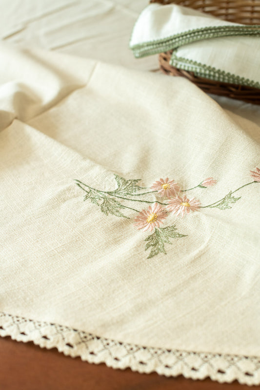 Round table cloth with embroidery -66 inches-4/6 seater