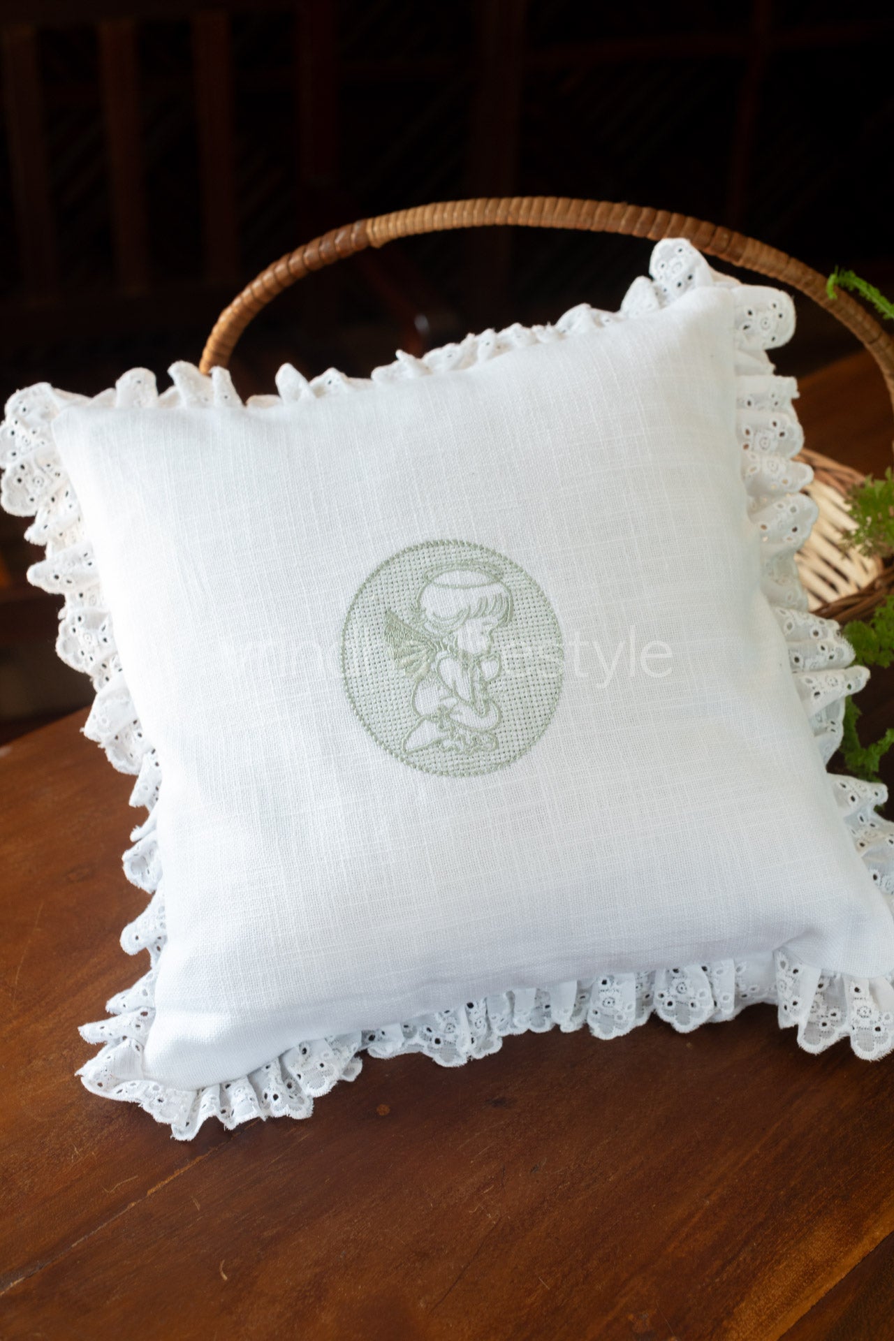 cotton cushion cover with embroidery and lace detailing -Single unit- 12x12 inches( Customisable)