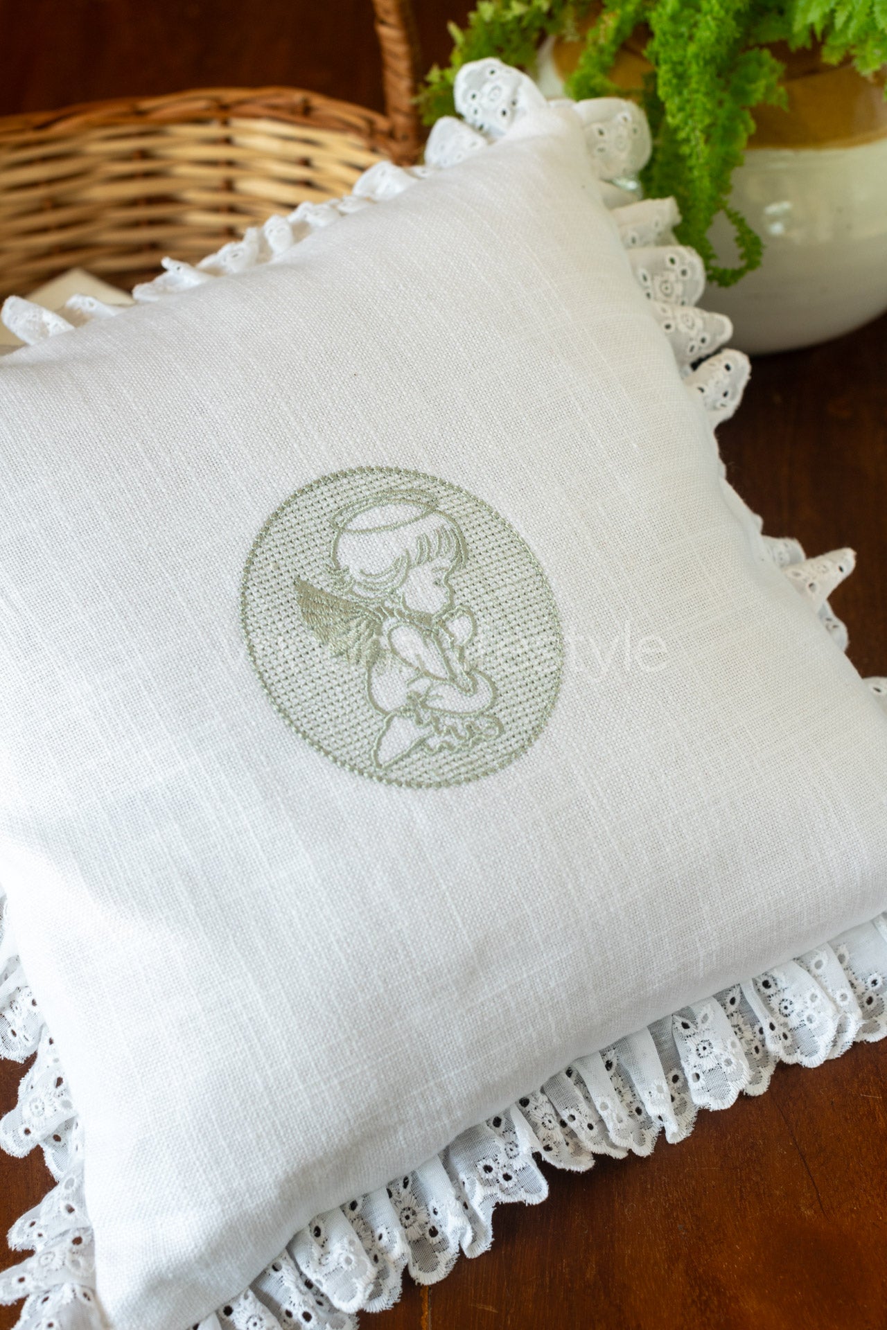 cotton cushion cover with embroidery and lace detailing -Single unit- 12x12 inches( Customisable)