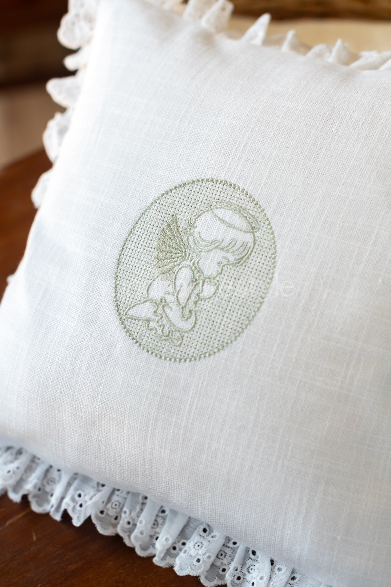 cotton cushion cover with embroidery and lace detailing -Single unit- 12x12 inches( Customisable)
