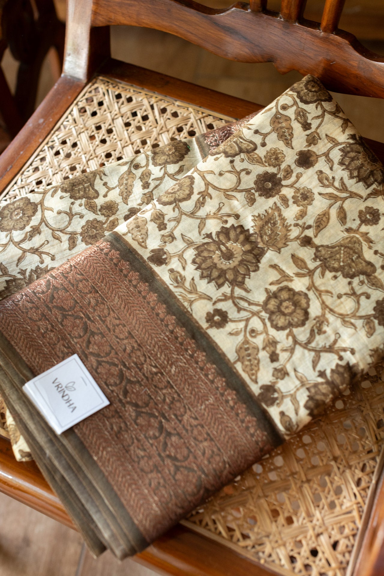 Printed Chanderi silk saree with antique zari border