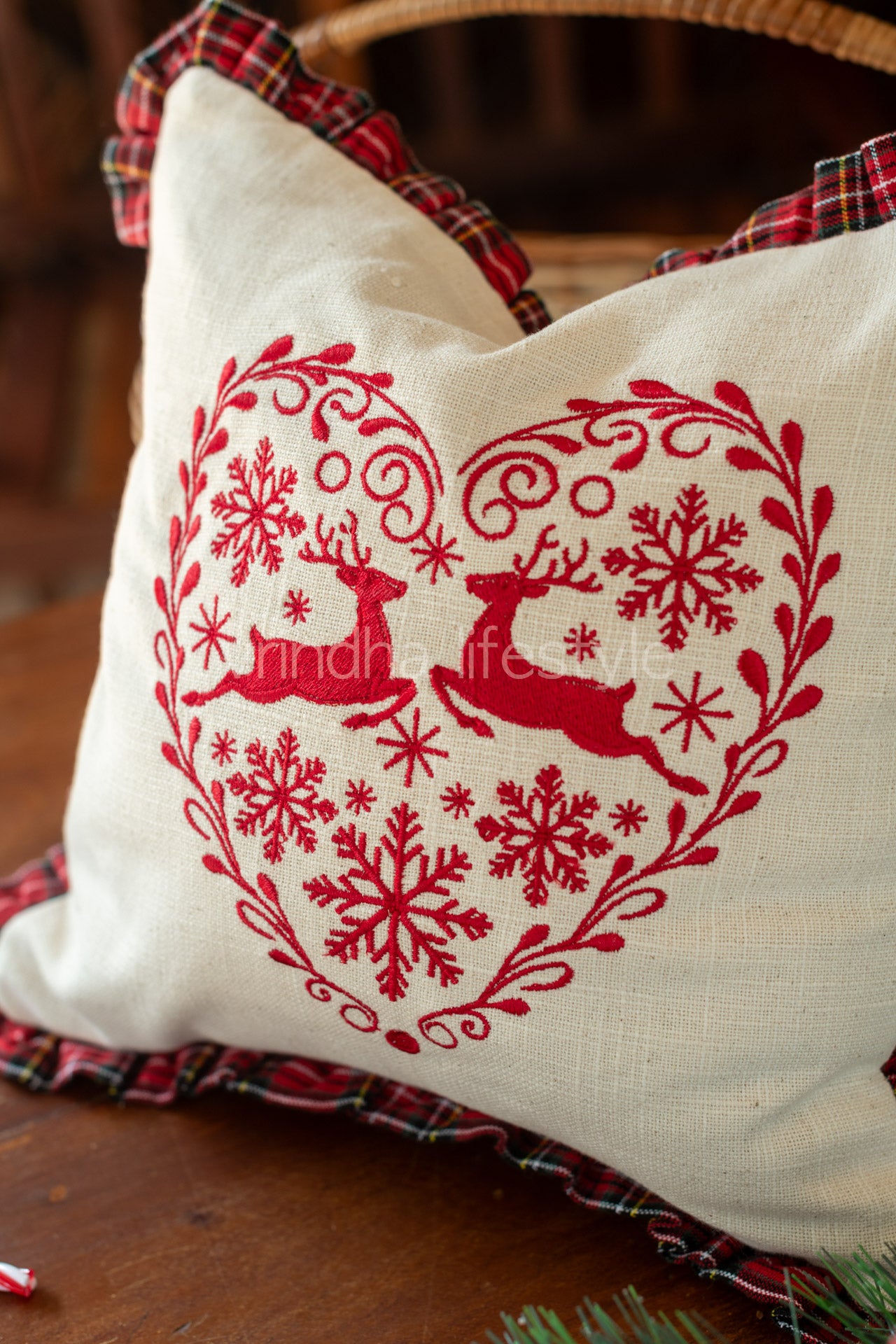 cotton cushion cover with embroidery and frill detailing -Single unit- 12x12 inches( Customisable)