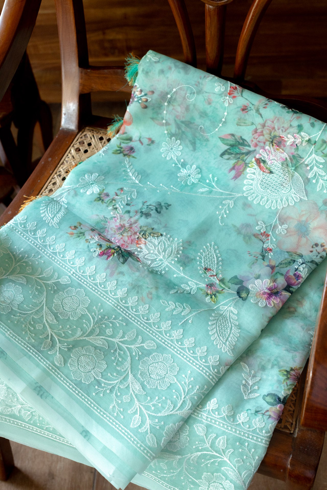 Embroidered semi organza saree