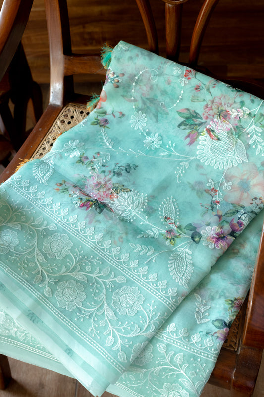Embroidered semi organza saree