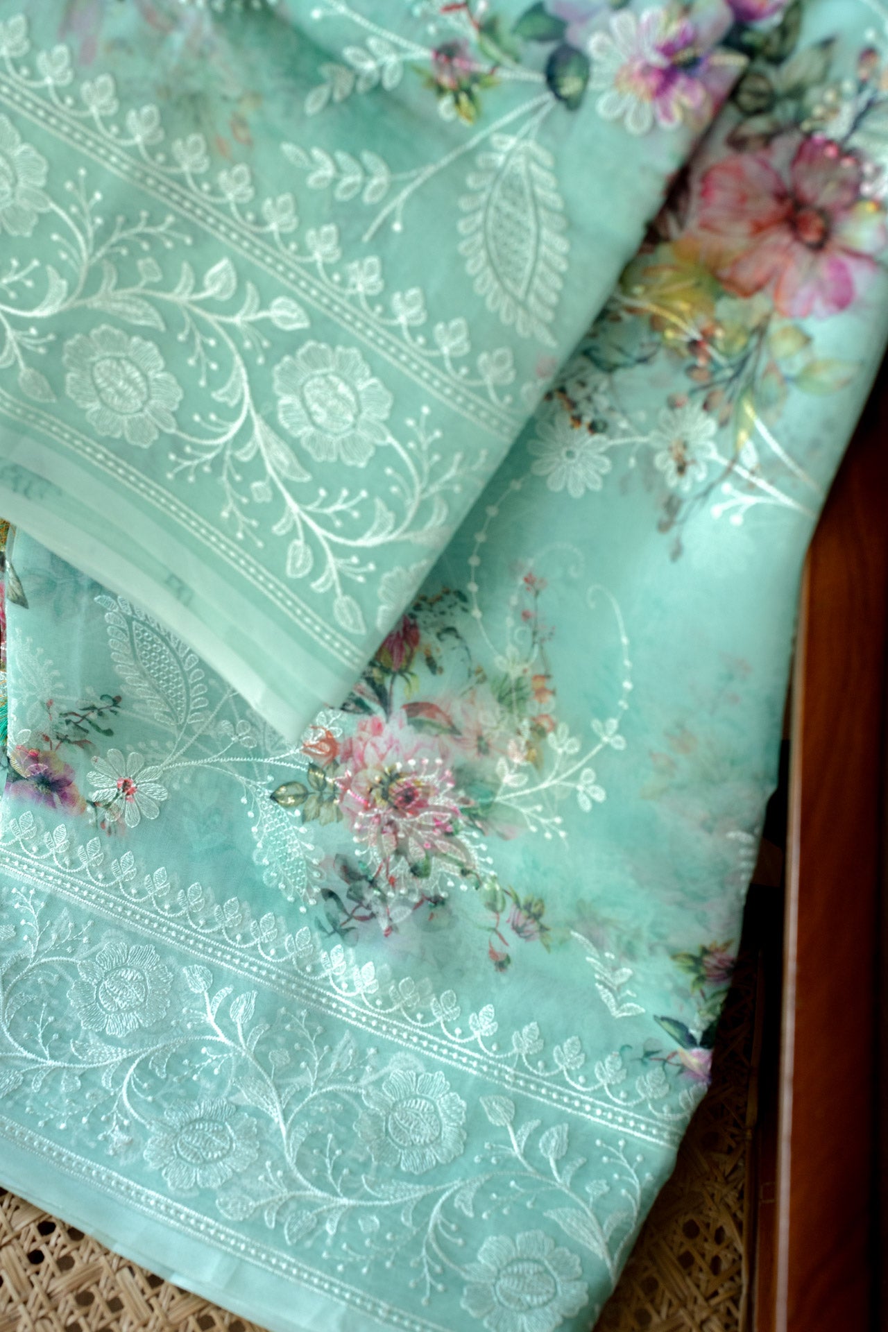 Embroidered semi organza saree