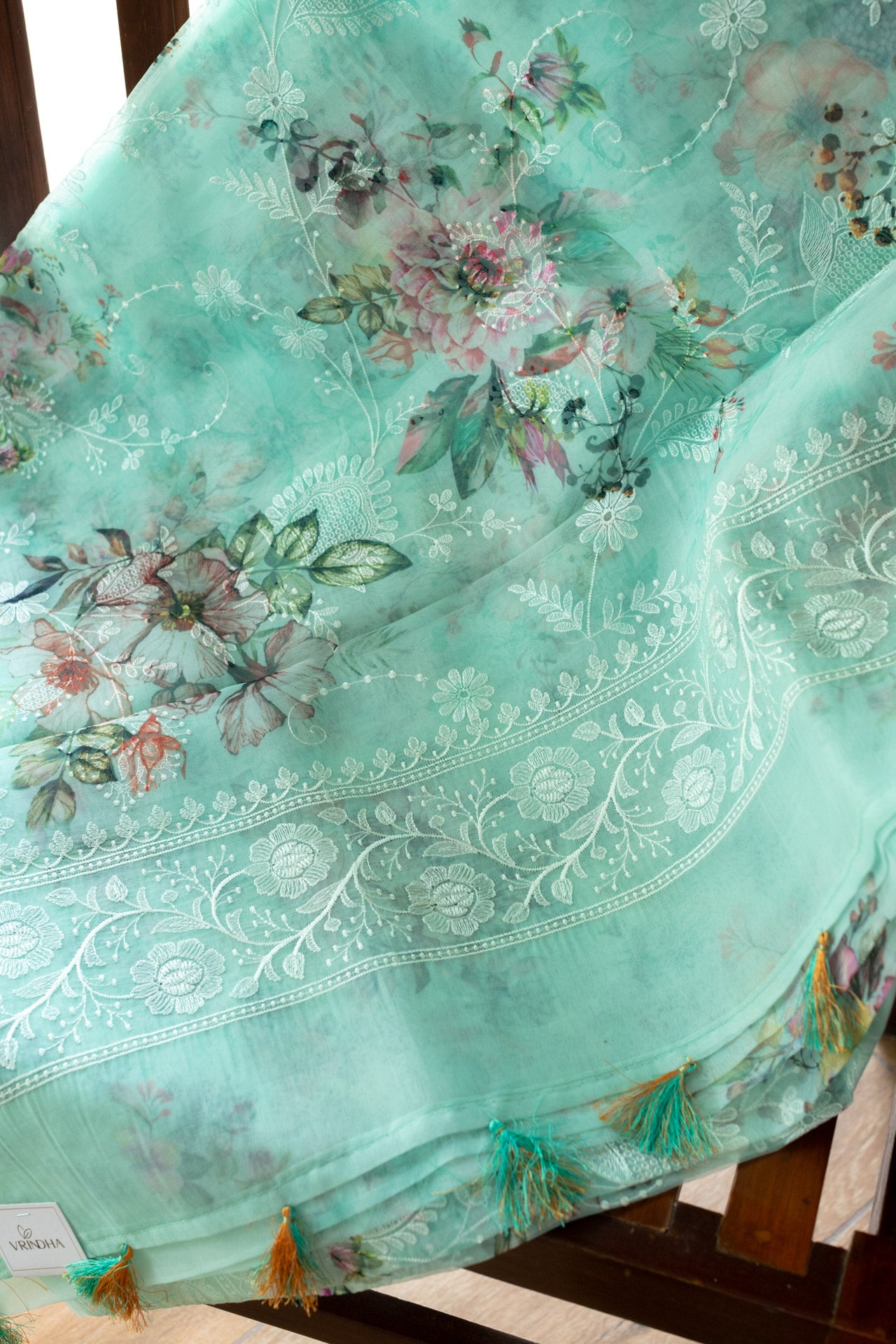 Embroidered semi organza saree