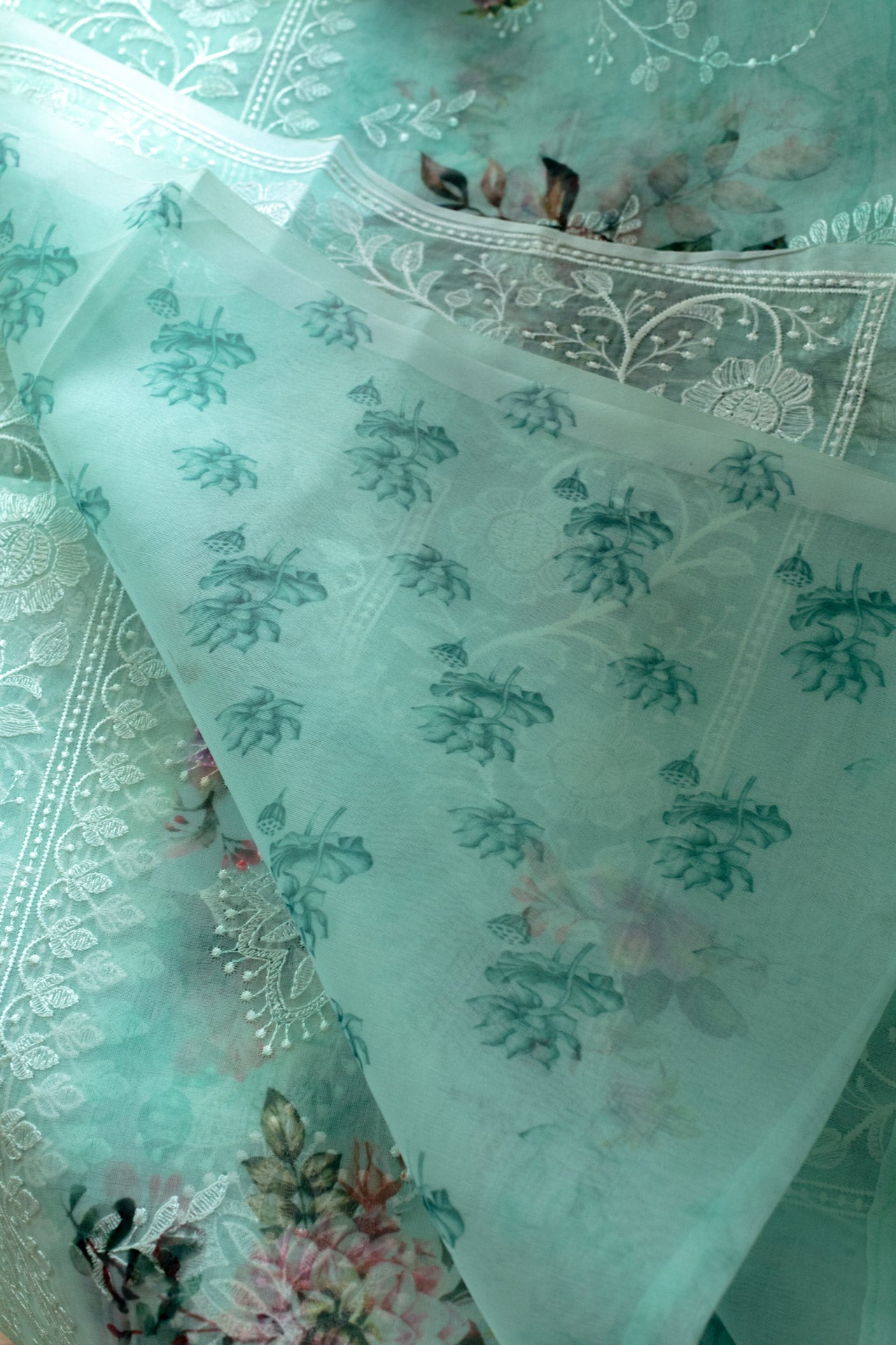Embroidered semi organza saree