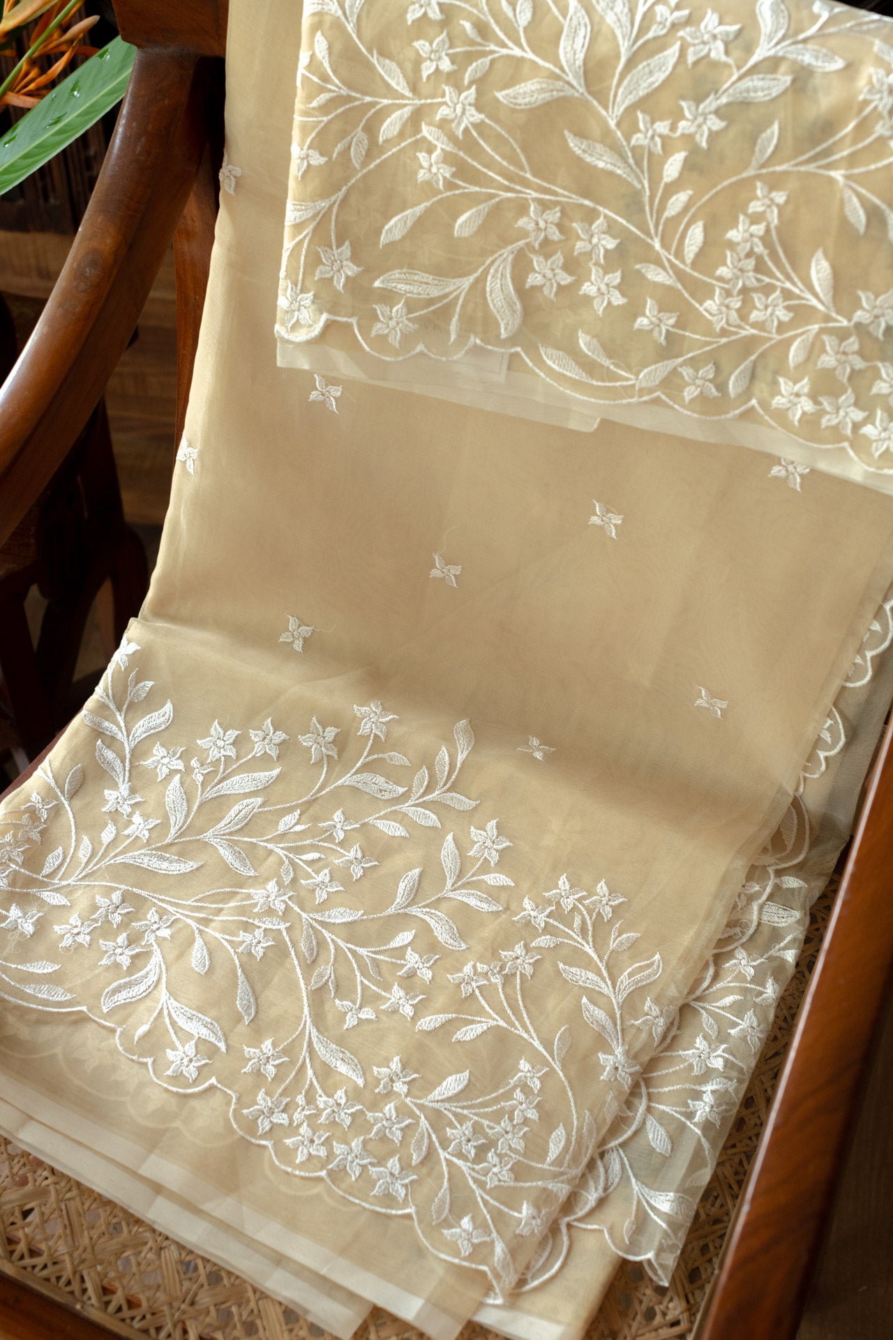 Embroidered semi organza saree