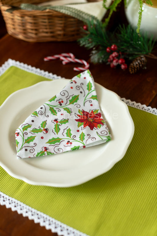 Cotton place mats with lace detailing -Set of 6 placemats with 6 printed napkins