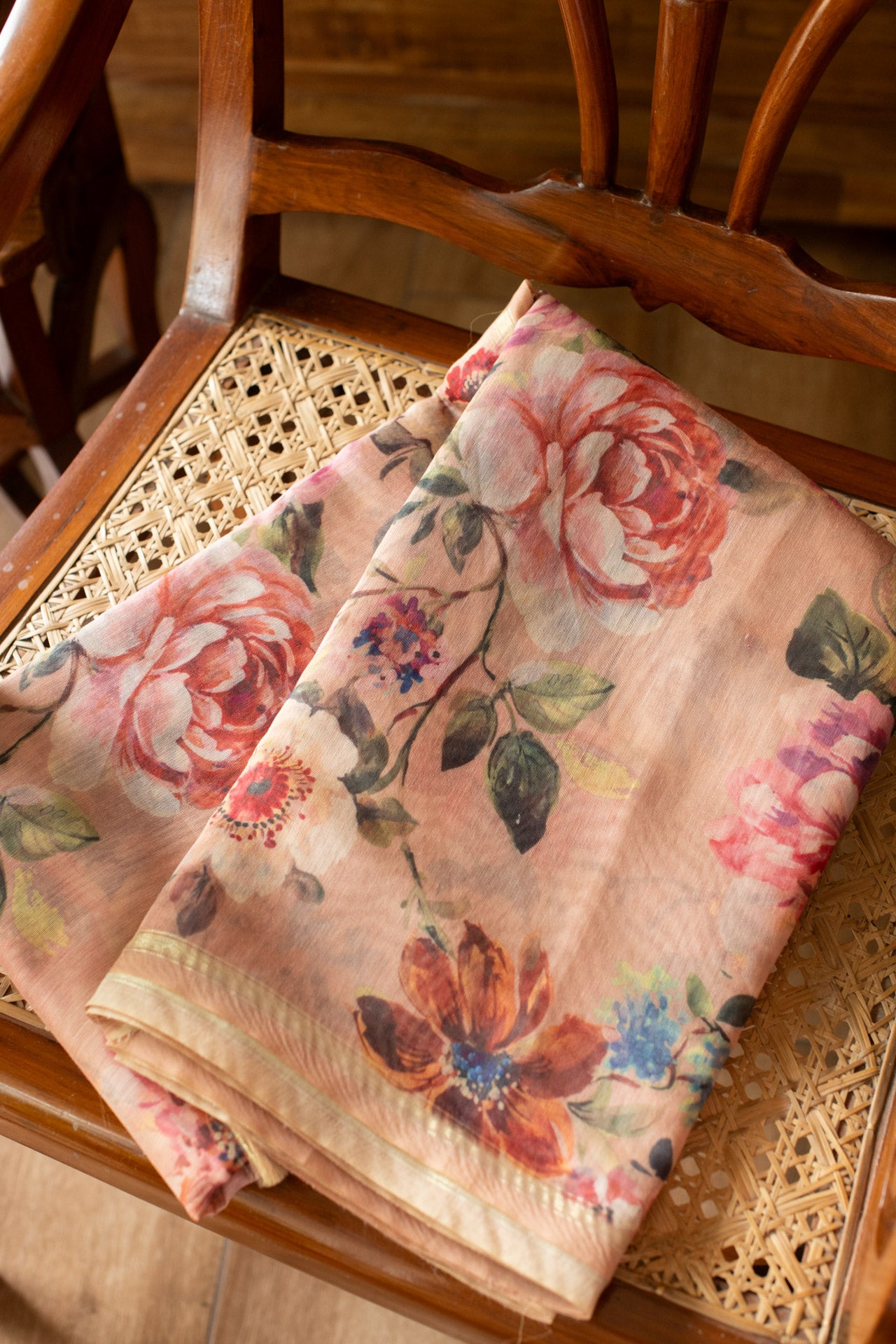Printed Chanderi silk saree-peach