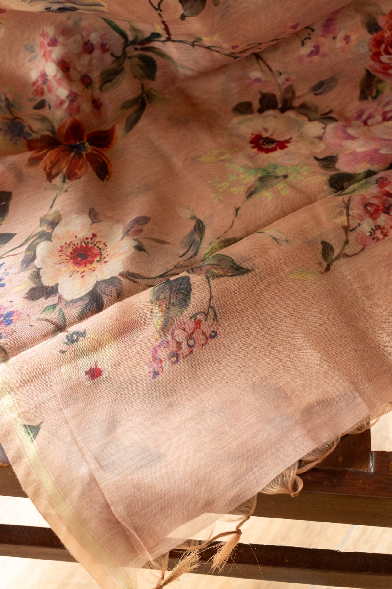 Printed Chanderi silk saree-peach