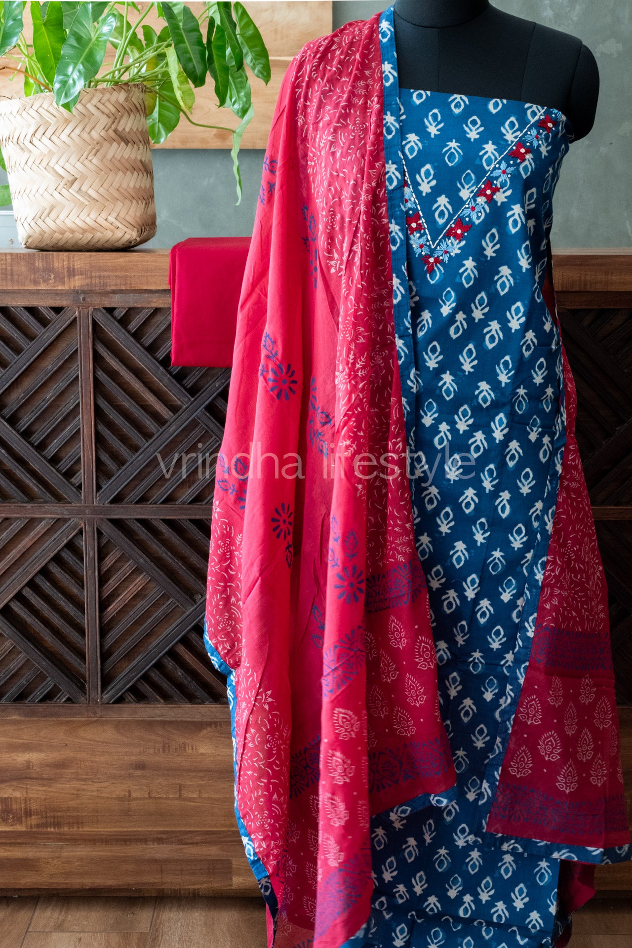 COTTON SALWAR MATERIAL with neck embroidery