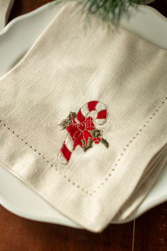 COTTON TABLE NAPKINS with embroidery and hem stitch detailing-Set of 2