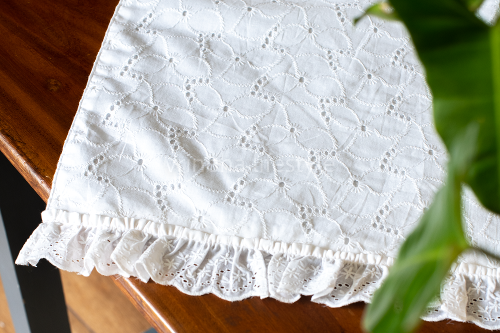 COFFEE TABLE RUNNER-Hakoba cotton with lace detailing -36x14 inches