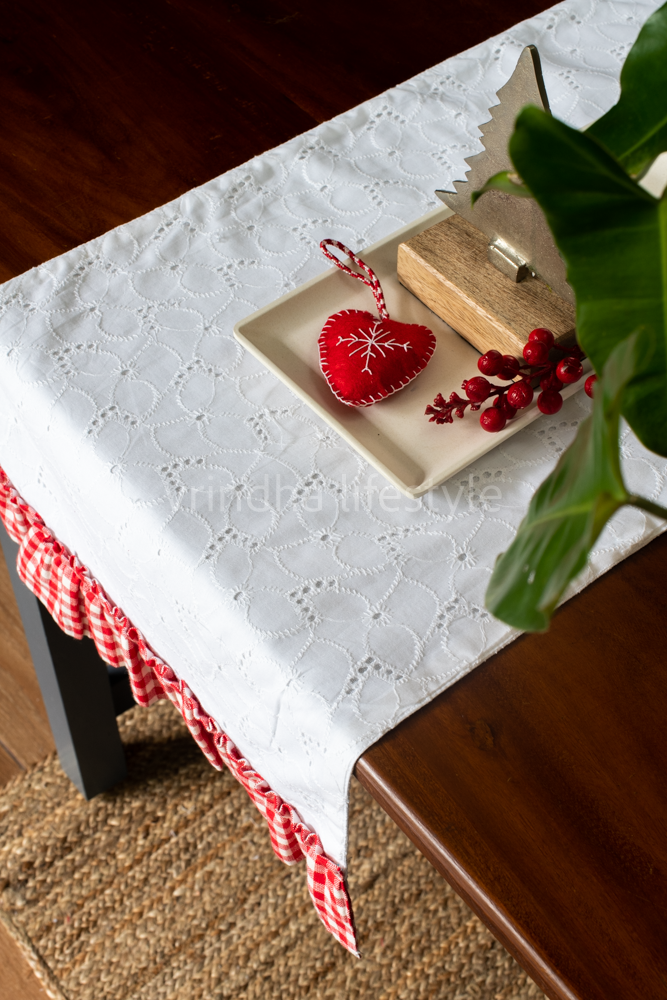 COFFEE TABLE RUNNER-Hakoba cotton with frill  -36x14 inches