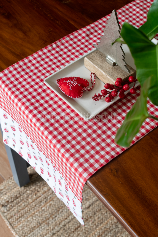 COFFEE TABLE RUNNER-woven cotton with lace detailing -36x14 inches