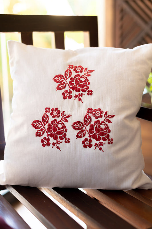 Cotton cushion cover with cross stitch embroidery -Single unit- 16x16 inches( Customisable