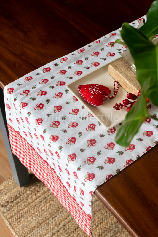 COFFEE TABLE RUNNER-woven cotton with lace detailing -36x14 inches