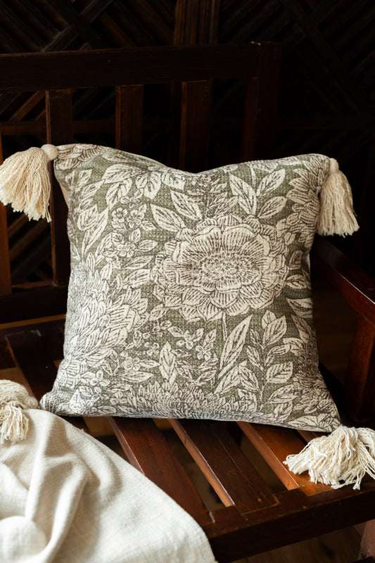 PRINTED  JUTE COTTON CUSHION COVERS with tassels-Single Unit( customisable)