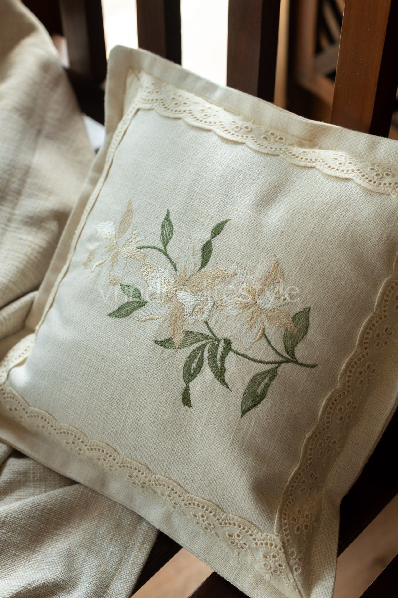 cotton cushion cover with embroidery and lace detailing -Single unit- 12x12 inches( Customisable)