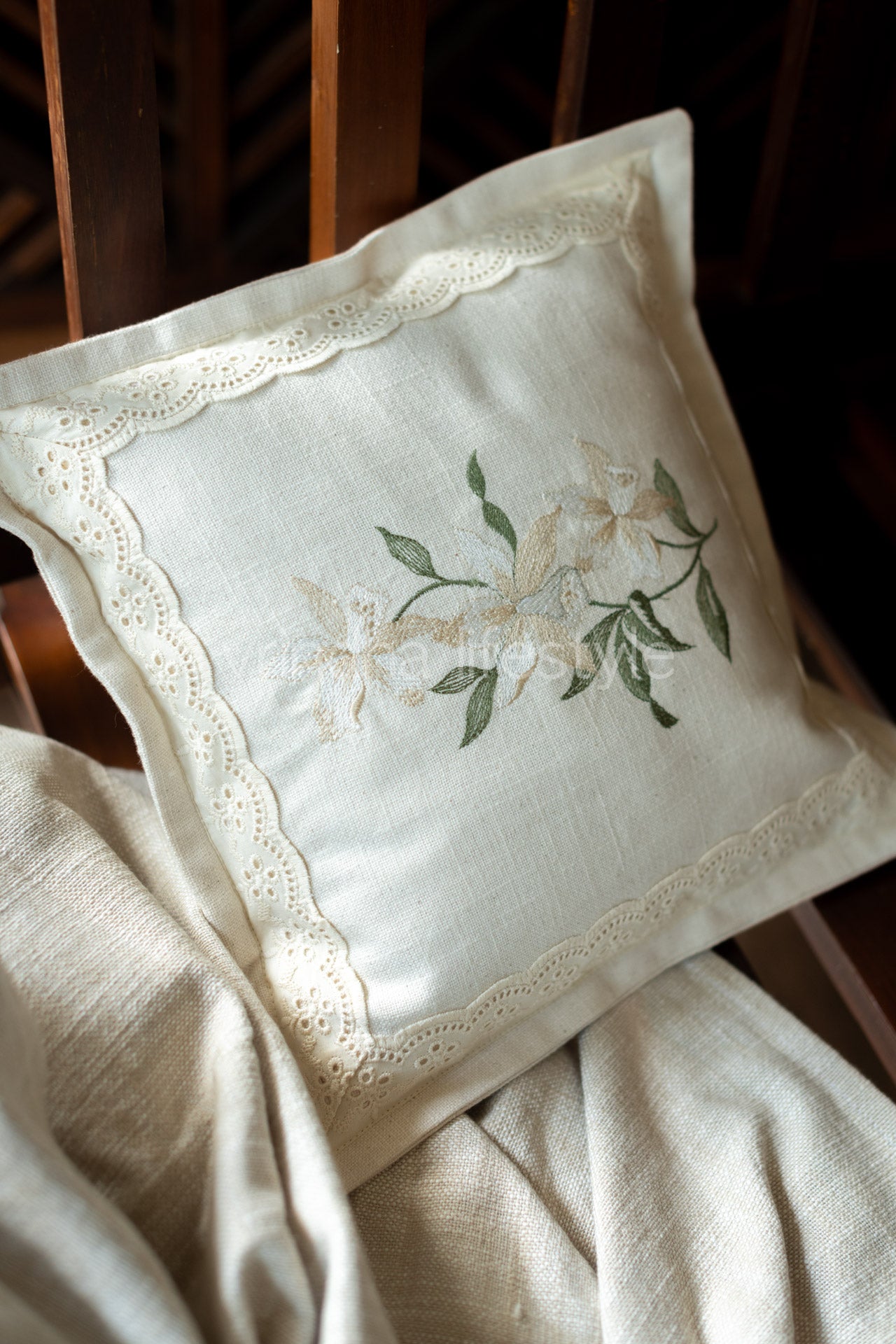 cotton cushion cover with embroidery and lace detailing -Single unit- 12x12 inches( Customisable)