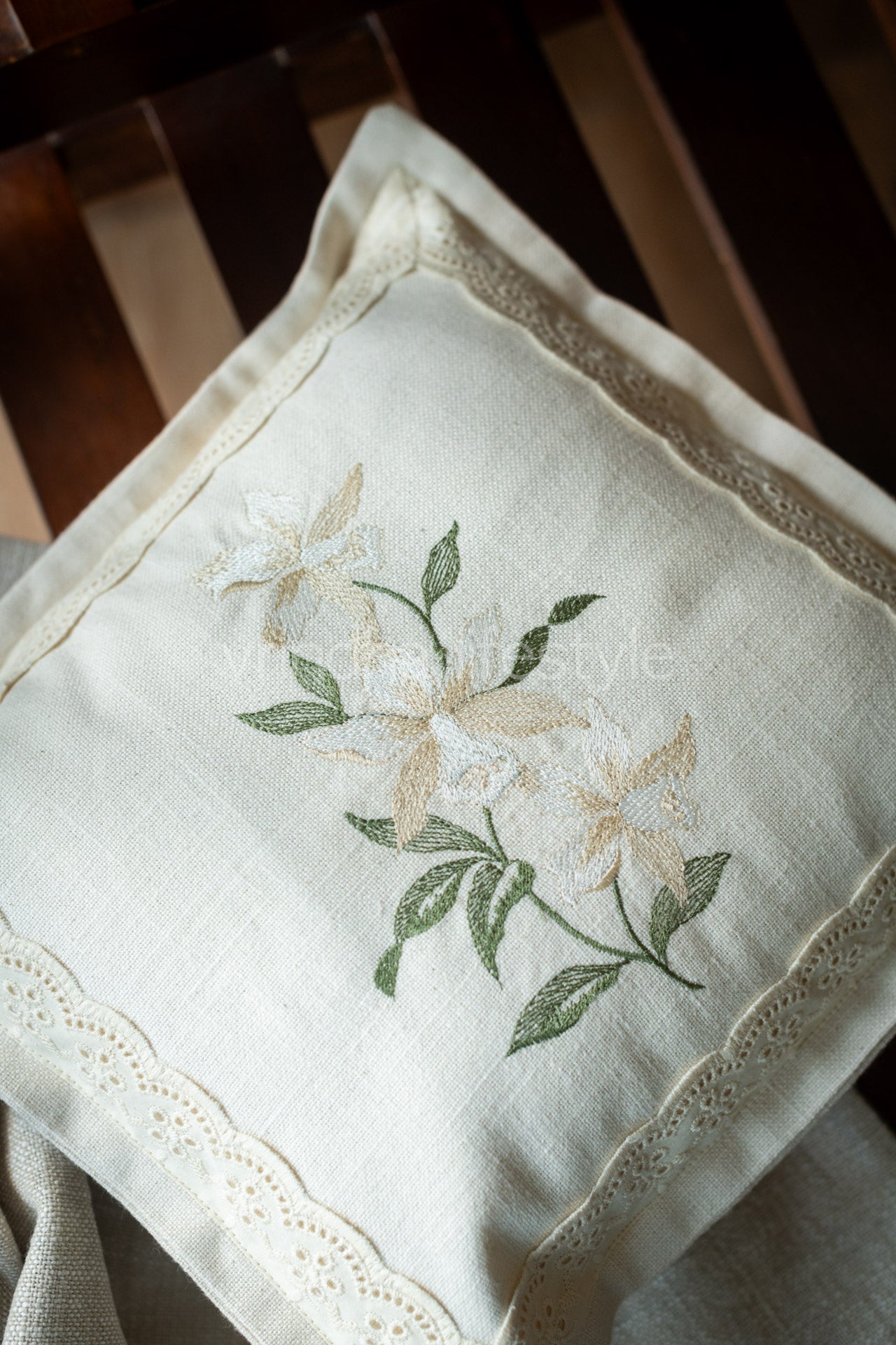 cotton cushion cover with embroidery and lace detailing -Single unit- 12x12 inches( Customisable)