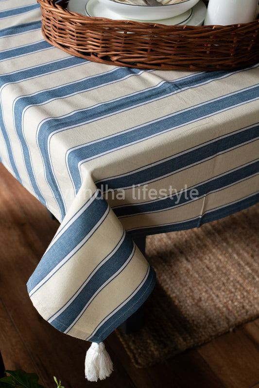 STRIPES COTTON TABLE CLOTH with tassels-4 seater