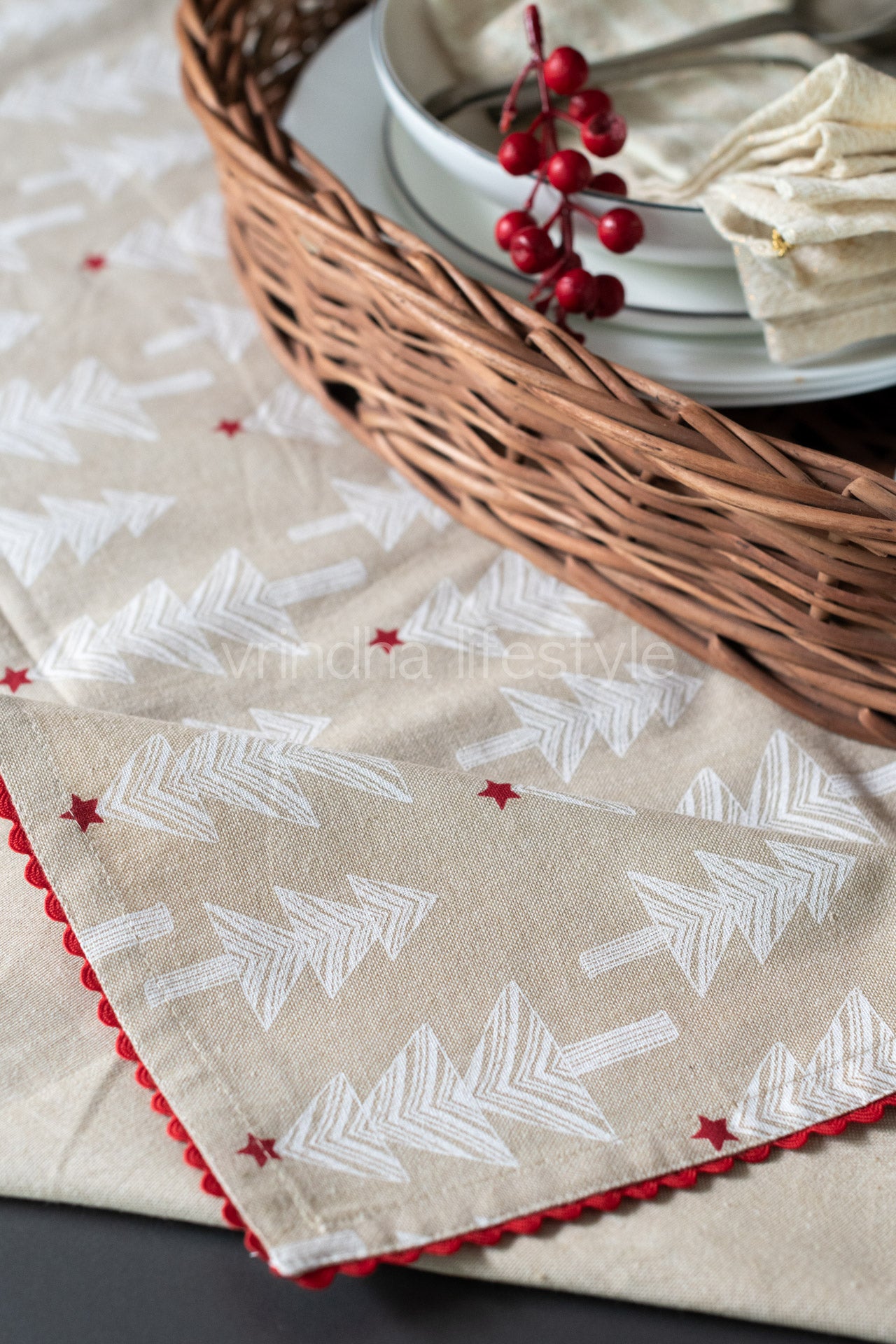 CHRISTMAS THEME COFFEE TABLE COVER with lace detailing -36x36 inch