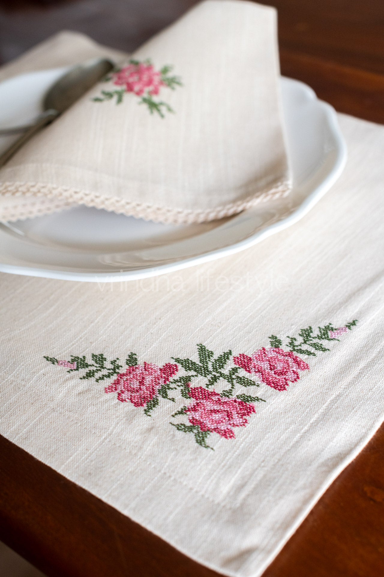 Embroidered place mat-cross stitch Embroidery -Single Unit