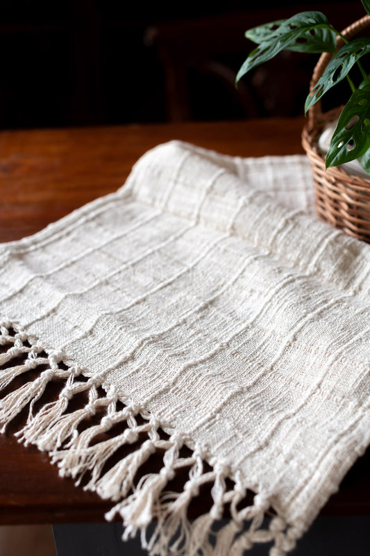 JUTE COTTON Table runner with tassels -TNT Fabric -13x60 inches