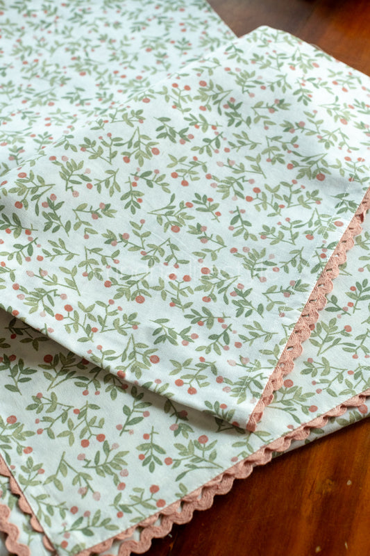 Cotton printed table cover with lace detailing-6 seater-customisable