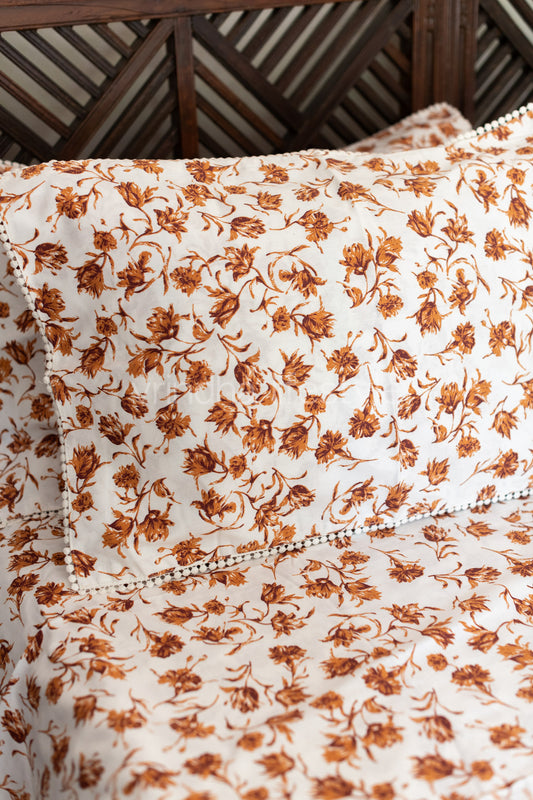 COTTON BED SHEET with cotton pillow covers with lace detailing -Single