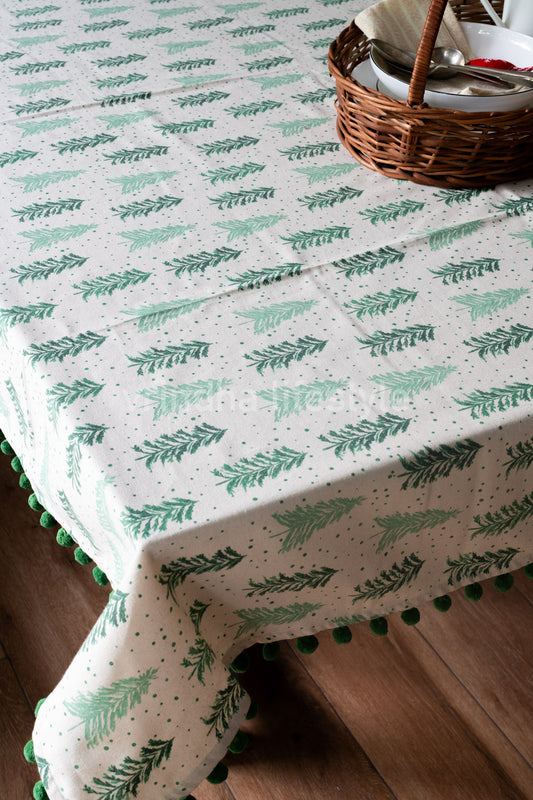 CHRISTMAS THEME TABLE CLOTH with pompom -4 seater