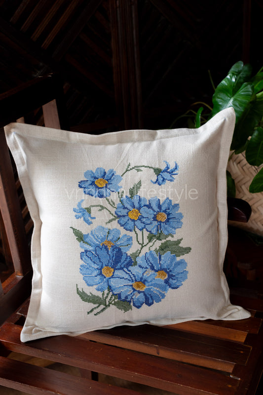 Cotton cushion cover with cross stitch embroidery -Single unit- 16x16 -customisable