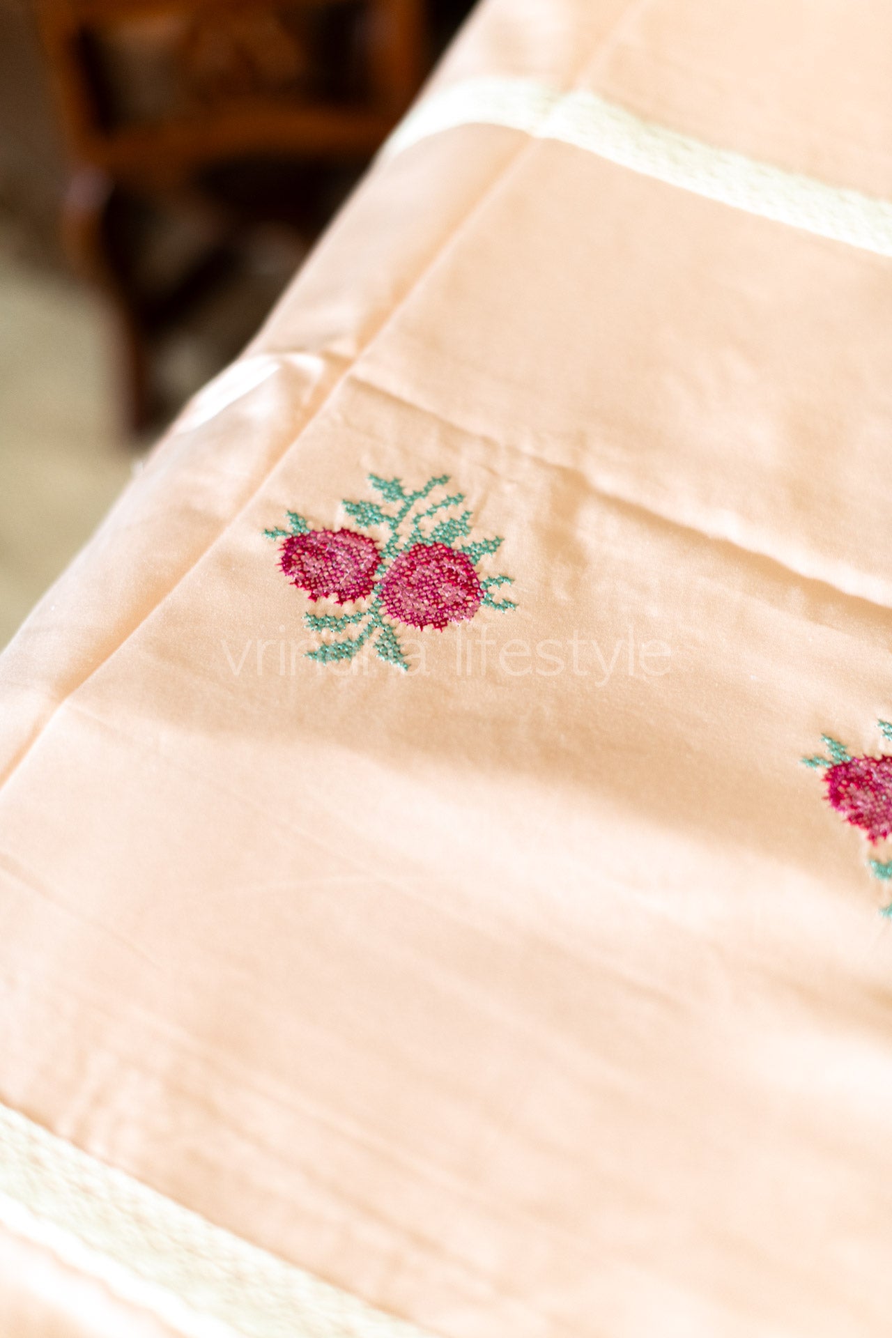 COTTON BED SHEET and floral embroidery cotton pillow covers with lace detailing -Single