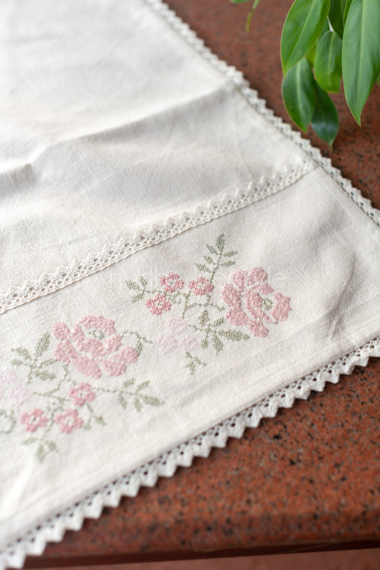 Fridge top cover-Cotton with cross stitch embroidery and lace detailing-customisable