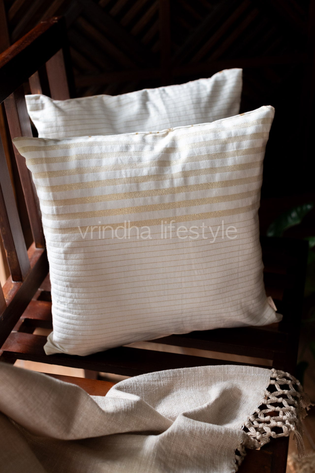 GOLD AND BEIGE COTTON CUSHION COVERS-Reversible -Single unit