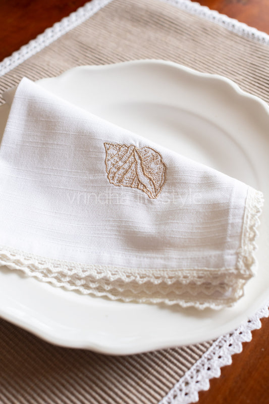 COTTON TABLE NAPKINS with embroidery and lace detailing -Set of 2