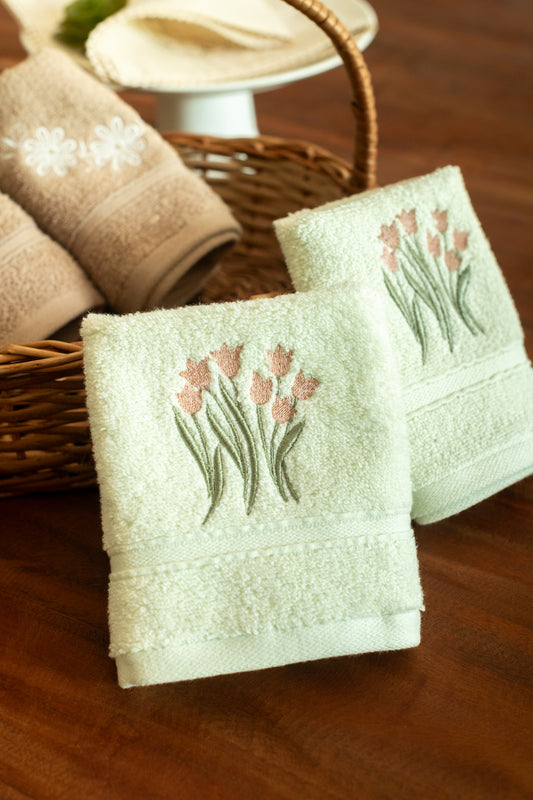 SOFT FACE TOWEL WITH EMBROIDERY, 12inch x 12 inch -set of two