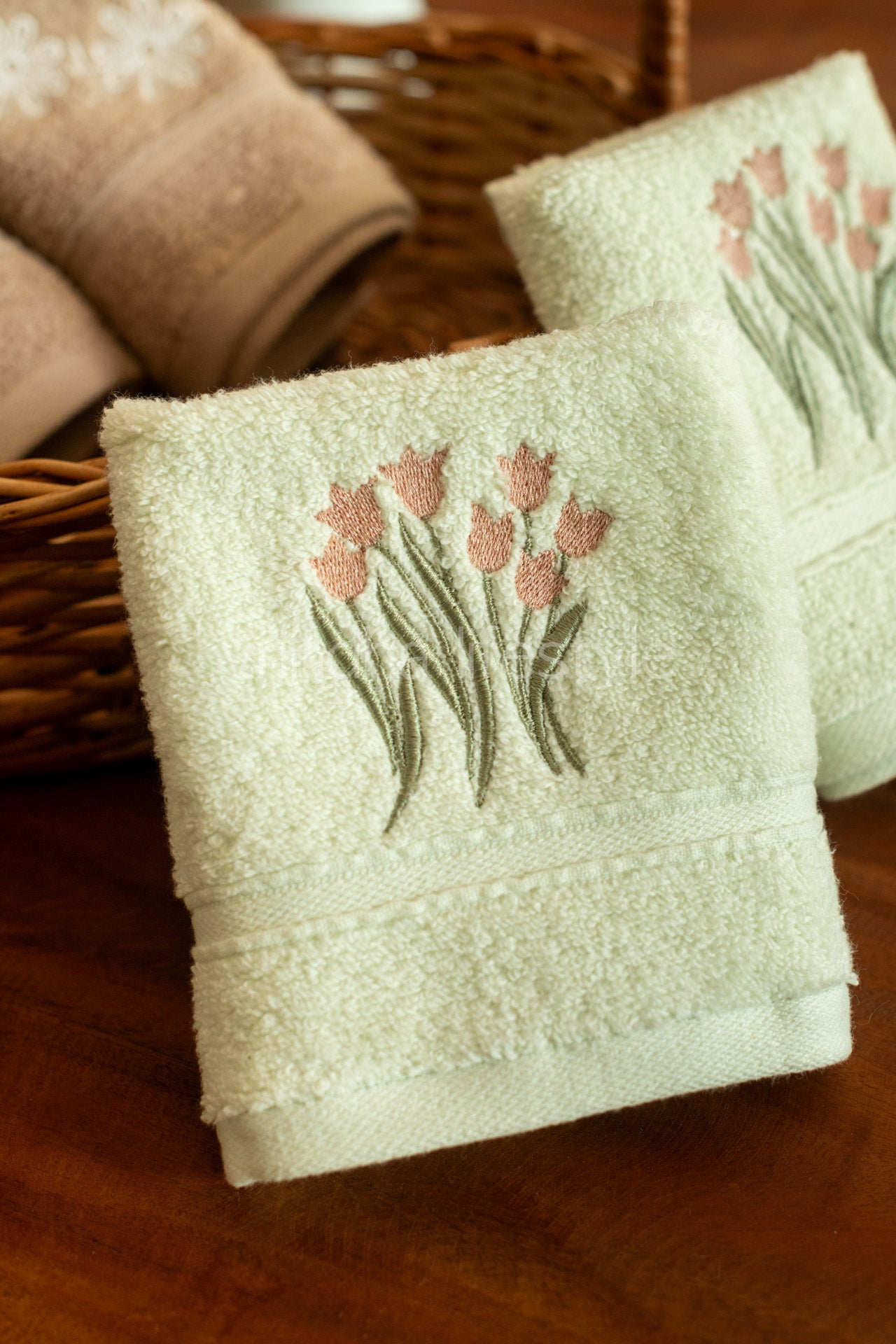 SOFT FACE TOWEL WITH EMBROIDERY, 12inch x 12 inch -set of two