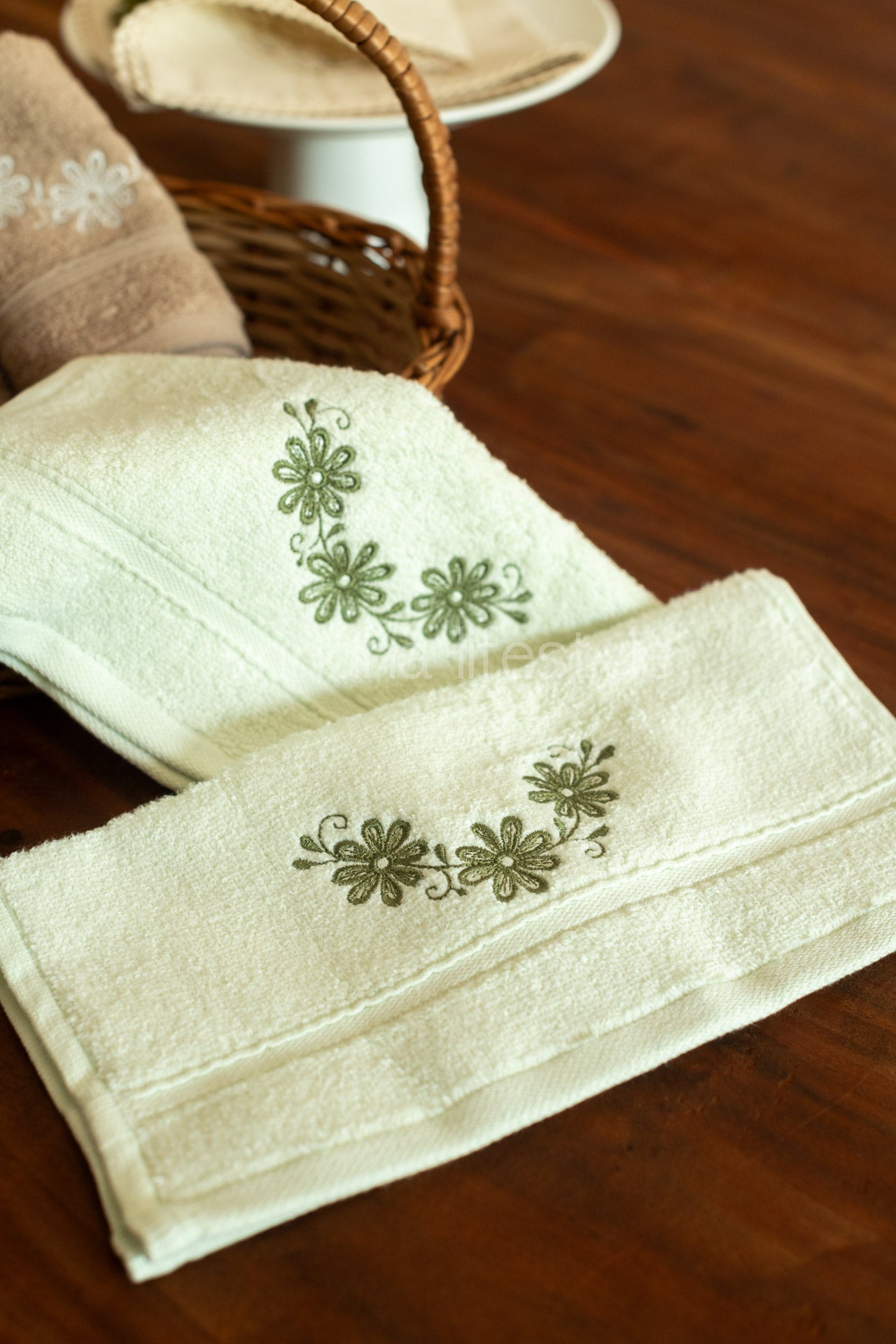 SOFT FACE TOWEL WITH EMBROIDERY, 12inch x 12 inch -set of two